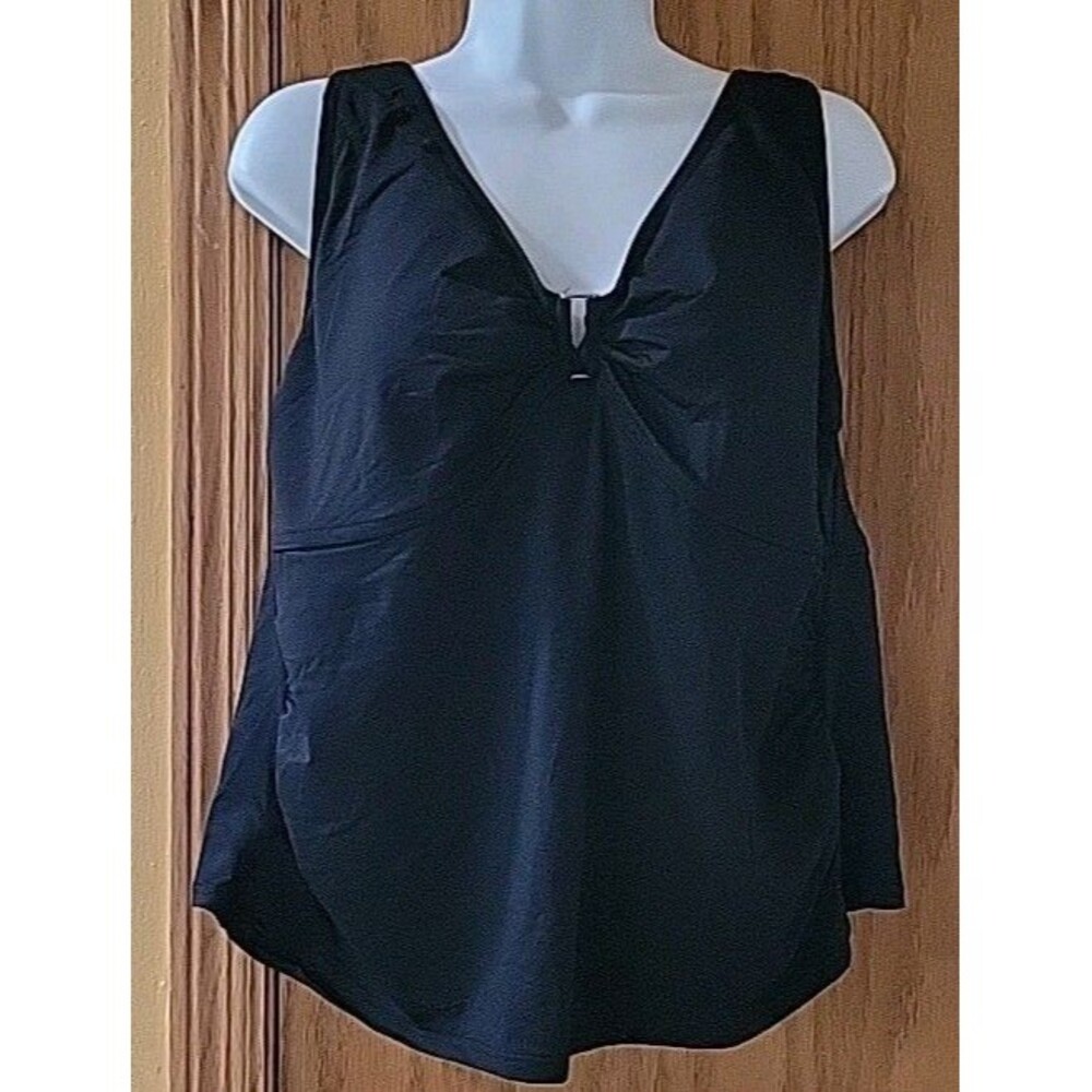 Lands' End Black Plunge V Neck Swim Top 1X Solid Padded Bra Womens  16-18W S604